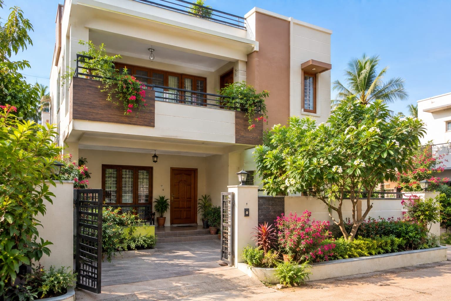 Modern two-story residential house with garden